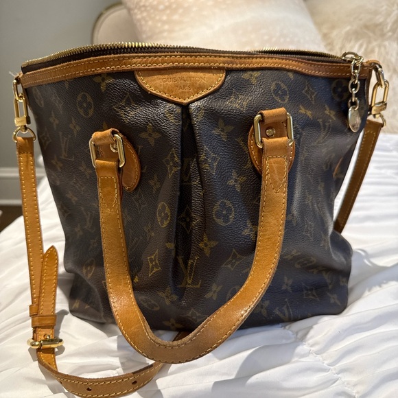 Louis Vuitton Palermo PM Monogram Brown Tote Bag Purse Handbag Zip close w strap - Picture 1 of 16